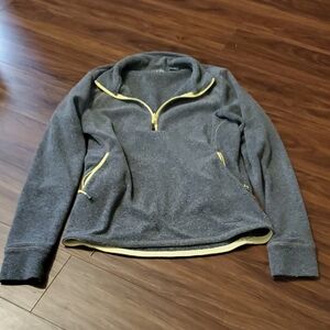 Eddie Bauer Gray and Yellow Women's Quarter Zip Sweater
